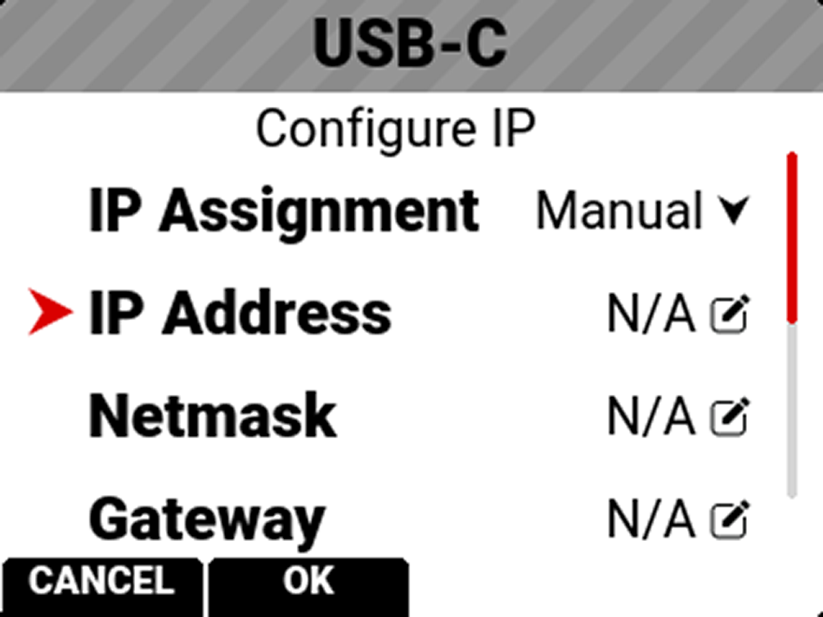 Red V-Raptor USB-C IP Settings